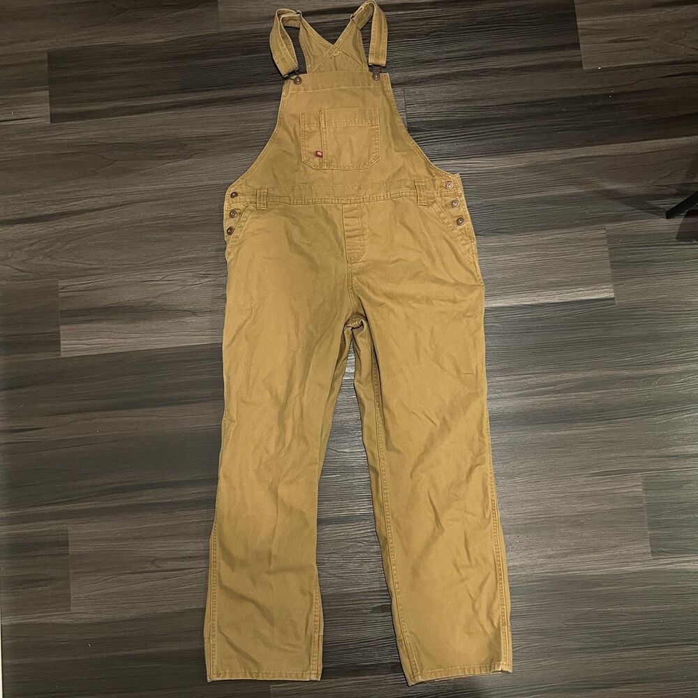 Dickies Bib Overalls Mens 40x30 Brown Duck Canvas Workwear Utility Carpenter